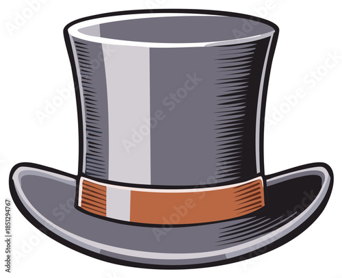 Elegant Gray Top Hat with Brown Band Classic Formal Wear Accessory Illustration