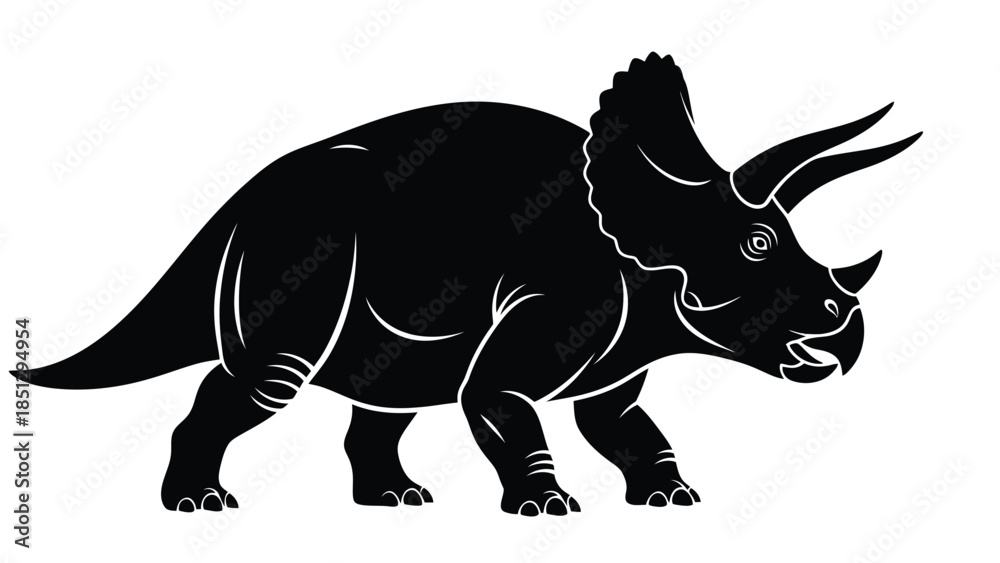 Obraz premium Black and white silhouette of a triceratops dinosaur