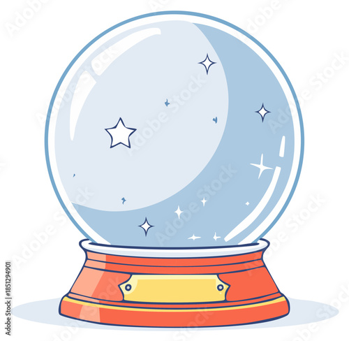 Crystal ball vector illustration predicting the future with stars, fortune telling sphere on a red base