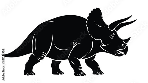 Black and white silhouette of a triceratops dinosaur