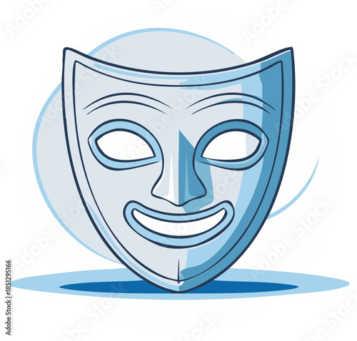 Blue Comedy Mask on White Surface Expression of Joy and Entertainment