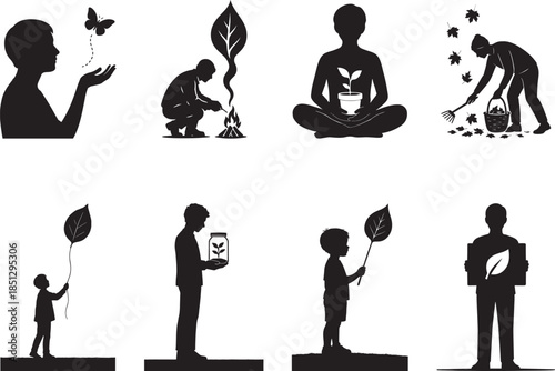 Silhouettes of people engaging in various activities