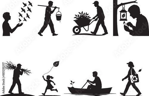 Silhouettes of people engaging in various activities Vector