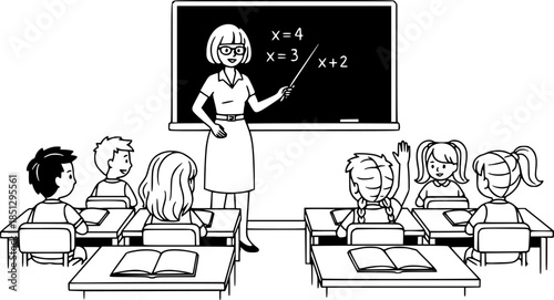 A teacher is teaching students in a classroom setting
