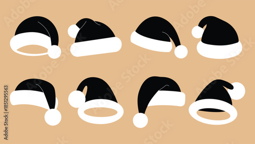 Vector illustration collection of various christmas santa hats on colored background