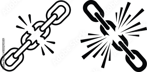 Vector illustration two broken chain links with explosive effect