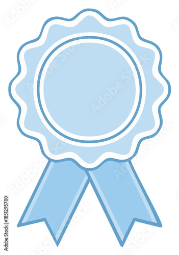 Pastel blue ribbon award rosette badge vector clip art design, seal of approval, certificate