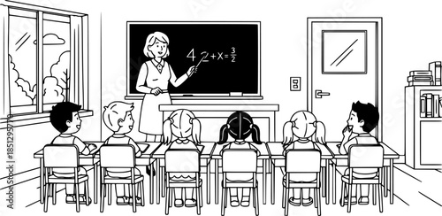 A teacher is teaching students in a classroom setting
