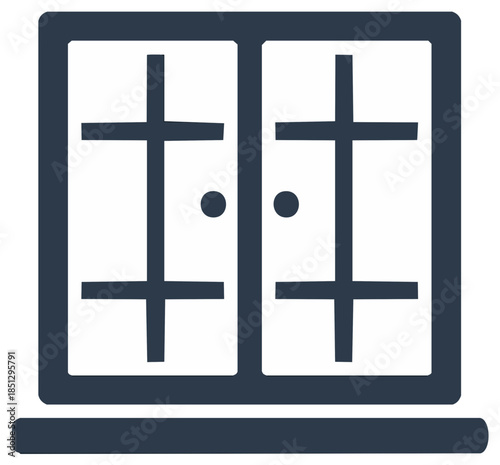 Classic double casement window icon with frame and sill. Simple flat vector graphic for web design