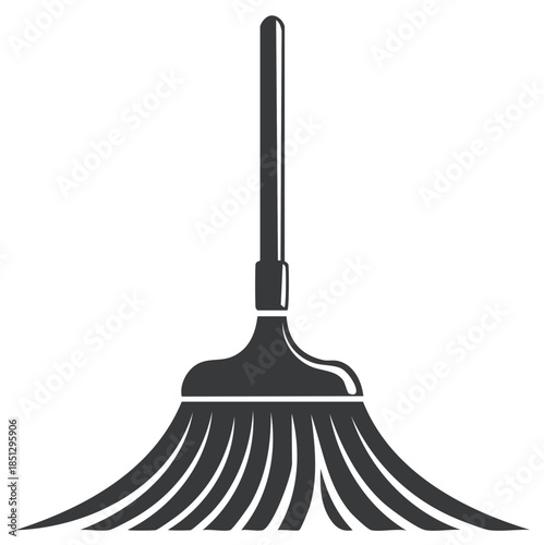 Sweeping broom icon in a simple black silhouette style vector graphic for cleaning and housework