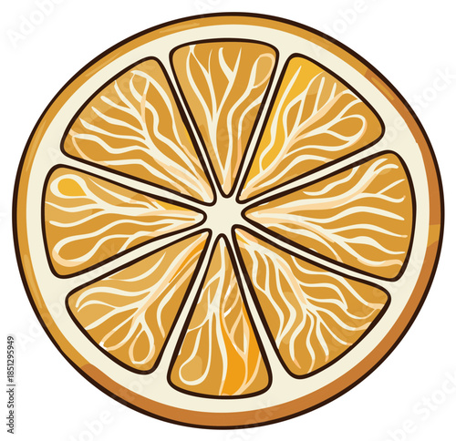Vibrant Orange Fruit Slice in Detailed Illustration with Juicy Segments