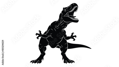 Black silhouette of a roaring dinosaur with sharp teeth and claws 1