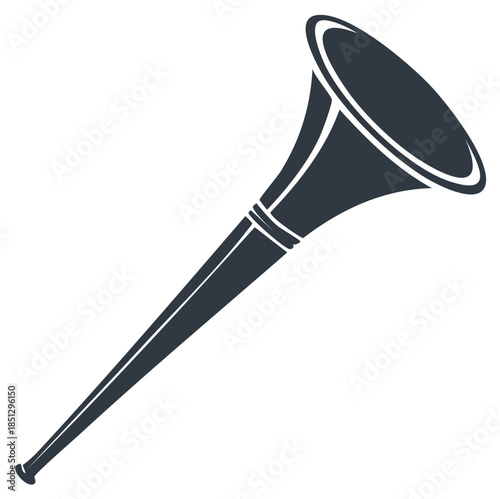 Stylish black horn or vuvuzela musical instrument icon for sport celebration and festive events