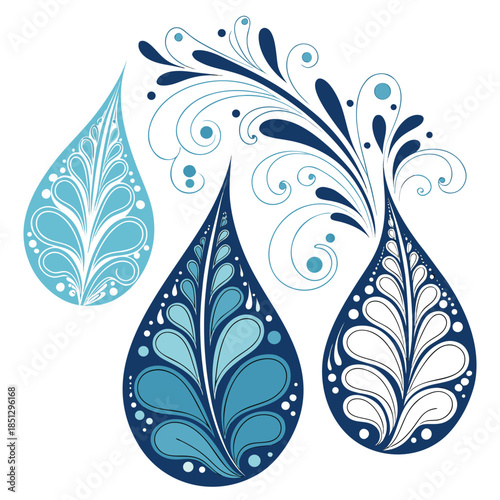 Vector illustration collection of four black and white icons on with graphs and symbols