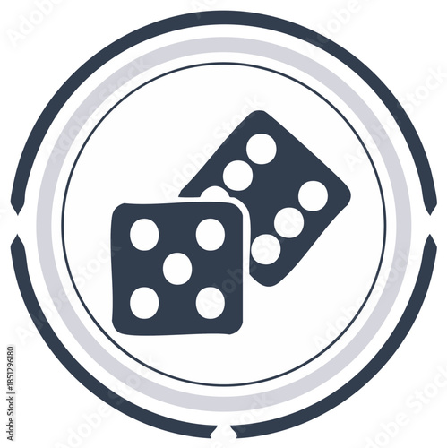 Two Dice in Circle, Game of Chance Icon, Luck Illustration, Rolling Dices, Casino Risk