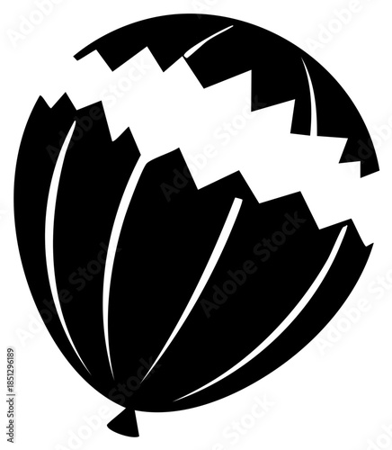 Graphic black silhouette of a deflated party balloon with jagged edges