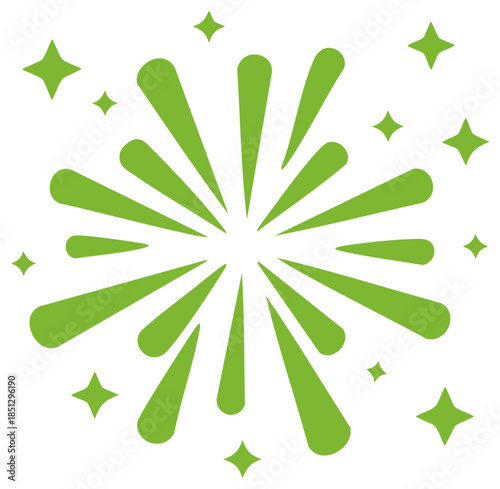 Vibrant green starburst graphic illustration with radiating lines and sparkling elements