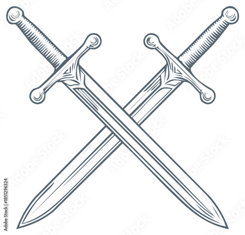 Illustration of Crossed Swords medieval battle weapon, vector design of blades symbol, ancient arms isolated