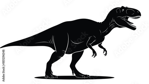 Black silhouette of a roaring dinosaur with sharp teeth and claws