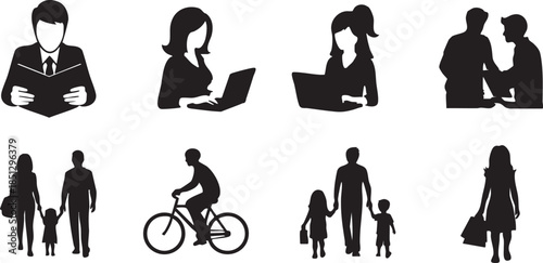 Diverse People Silhouettes: Vector Icons for Business, Family, and Everyday Lifestyle Activities & Connections