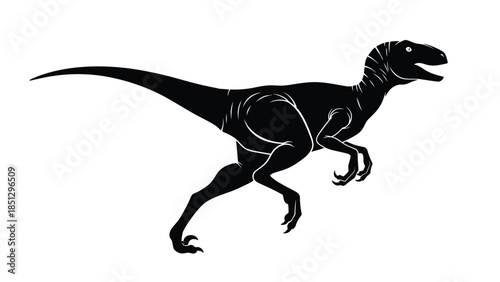 Black silhouette of a theropod dinosaur with visible skeletal structure skeleton