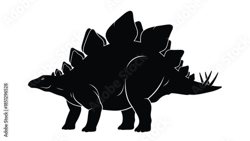 Black silhouette of a stegosaurus dinosaur with spikes and plates white