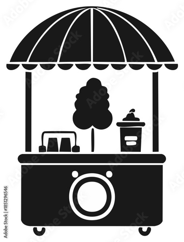 Food stall vector, black and white, kiosk, sweet treat shop, candy machine