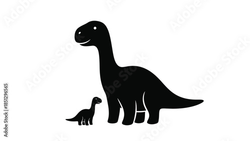 Black silhouette of two dinosaurs standing together white prehistoric