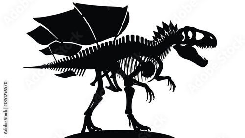 Black silhouette of dinosaur skeleton with wings and tail spikes
