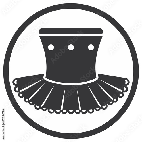 Stylized illustration of a tutu design within a circular frame, ballet concept