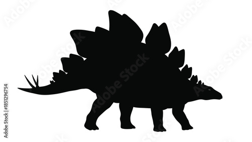 Silhouette of a dinosaur with spiked back and tail black white