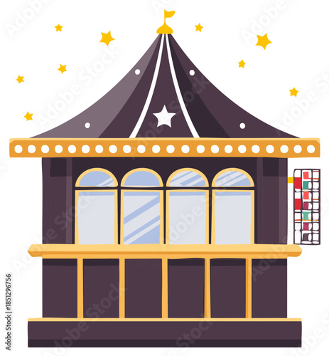 Magical circus ticket booth or carnival kiosk with stars vector illustration