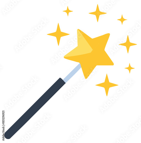 Golden Star Magic Wand Emitting Glowing Stars Fairy Tale Mystical Icon
