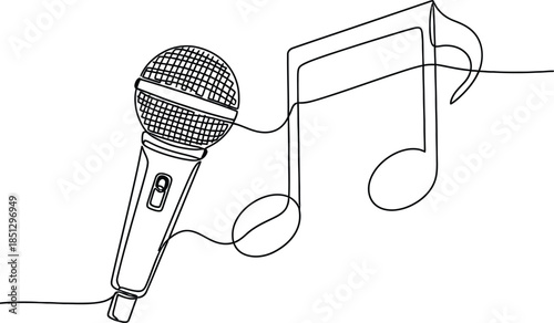 Music microphone and note line art
