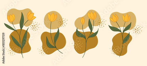 Boho Tulip Flowers Botanical Wall Art Hand Drawn Contemporary.Vector Illustration