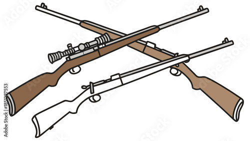 Two rifles crossing over each other in an illustration Vector
