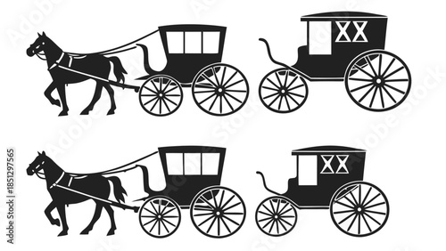 Vintage horse drawn carriage silhouette set Vector