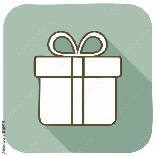 Stylized wrapped present with bow on rounded green badge offers holiday cheer and gift box icon concept in simple vector design