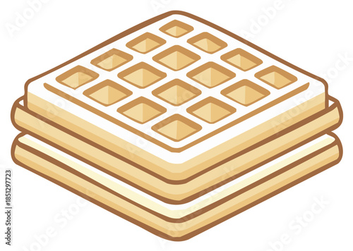 Two Stacked Waffles Tasty Breakfast Treat Isometric Cartoon Graphic Icon