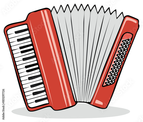 Bright Red Accordion with Piano Keys and Bellows