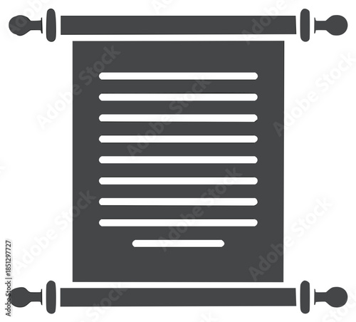 Simple glyph icon of a historic scroll with text representing an ancient document or manuscript