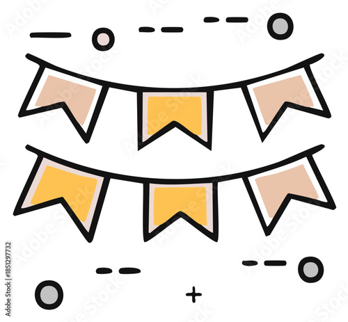 Festive bunting illustration with stylized flags party celebration design