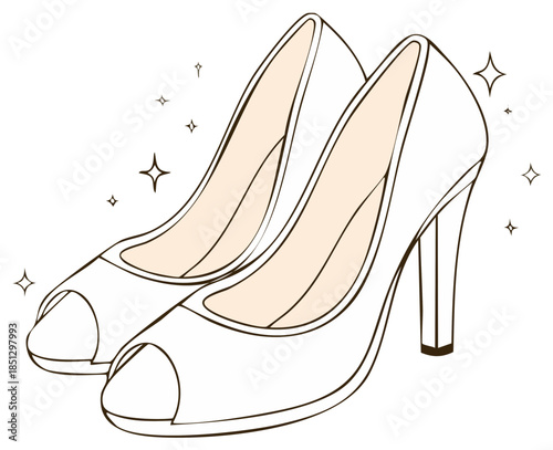 Sparkling elegant white high heels pair illustration with peep toe design