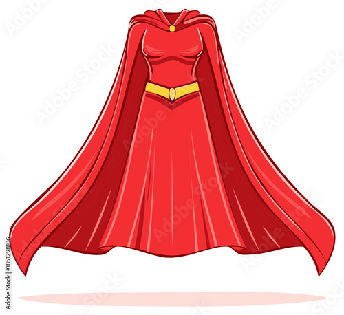 Red superhero cape with a golden belt and flowing fabric for power and heroism concepts