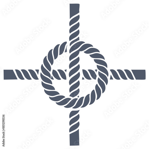 Illustration of ropes tied in a cross knot.  Rope art illustration. Knot tied design element of knotting for binding and marine themes