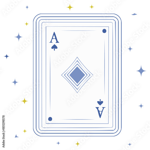 Ace of Spades Playing Card with Diamonds and Stars, Minimal Illustration