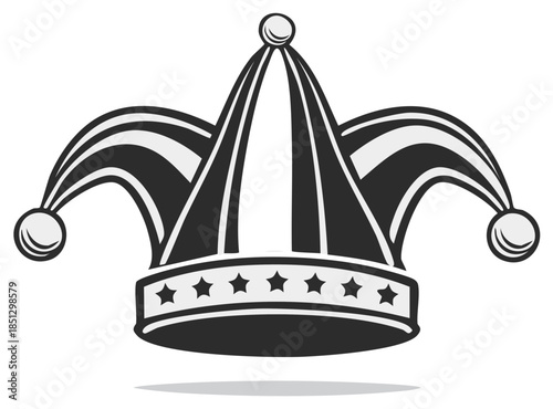 Jester Hat Icon with Pom Poms and Star Band