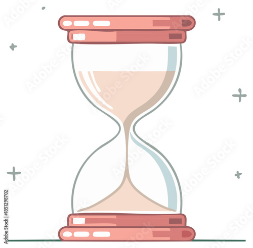 Stylized hourglass timer with sand falling inside time slipping away concept
