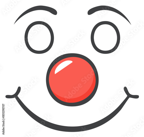 Simple Clown Face with Red Nose and Grinning Smile Vector Illustration