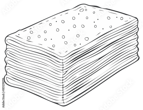 Hand drawn stack of salty crackers black and white line art illustration